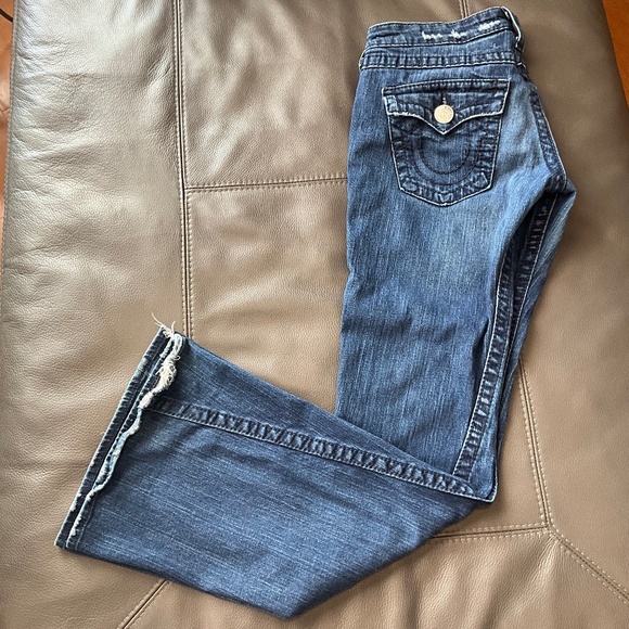 VTG Y2K 70s True Religion Horseshoe Twisted Bell Bottoms Flare Jeans USA Blue 29 - Picture 5 of 16